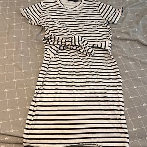 Black and white stripped tie up dress